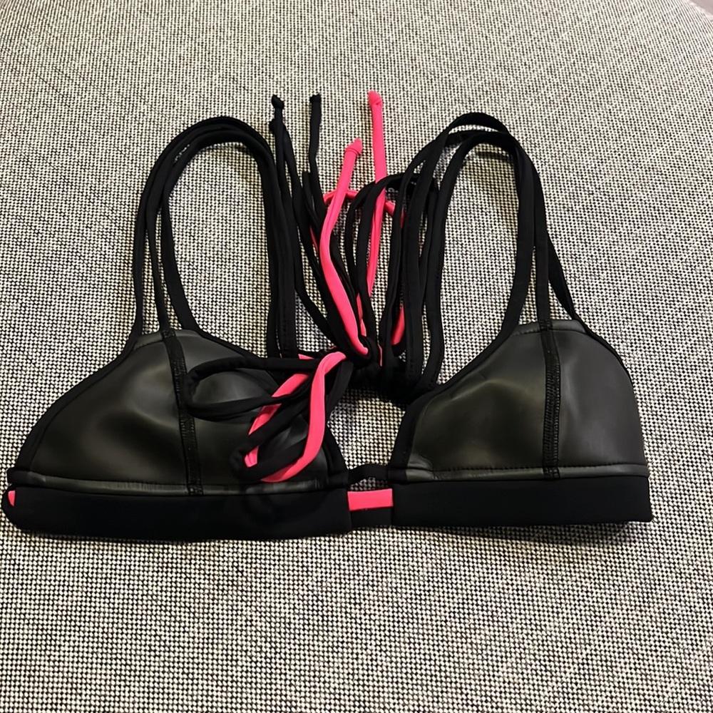 Lisa Lozano Gunmetal Neoprene Bikini Top, Small